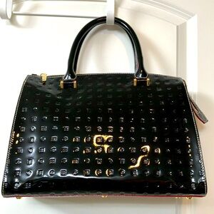 New Arcadia Italian black patent leather bag with snakeskin sides